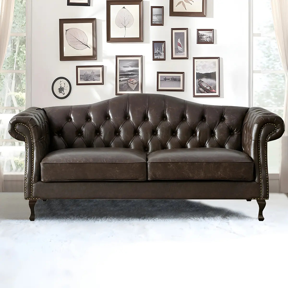 Farmhouse Brown Waterproof Faux Leather Loveseat Image - 4