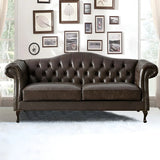 Farmhouse Brown Waterproof Faux Leather Loveseat Image - 4