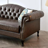 Farmhouse Brown Waterproof Faux Leather Loveseat Image - 8