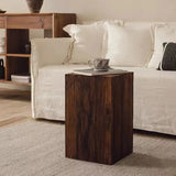 Farmhouse Rustic Wood Block Square Side Table Image - 3