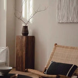 Farmhouse Rustic Wood Block Square Side Table Image - 4
