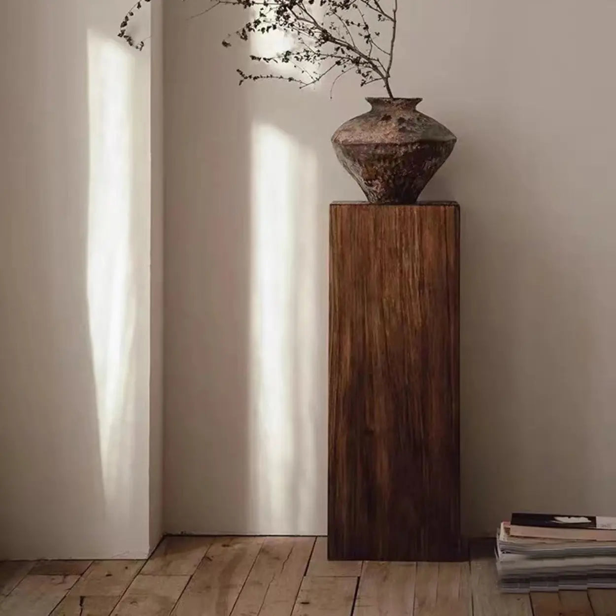 Farmhouse Rustic Wood Block Square Side Table Image - 5