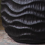 Farmhouse Rustic Wood Round Textured Drum Side Table Image - 9