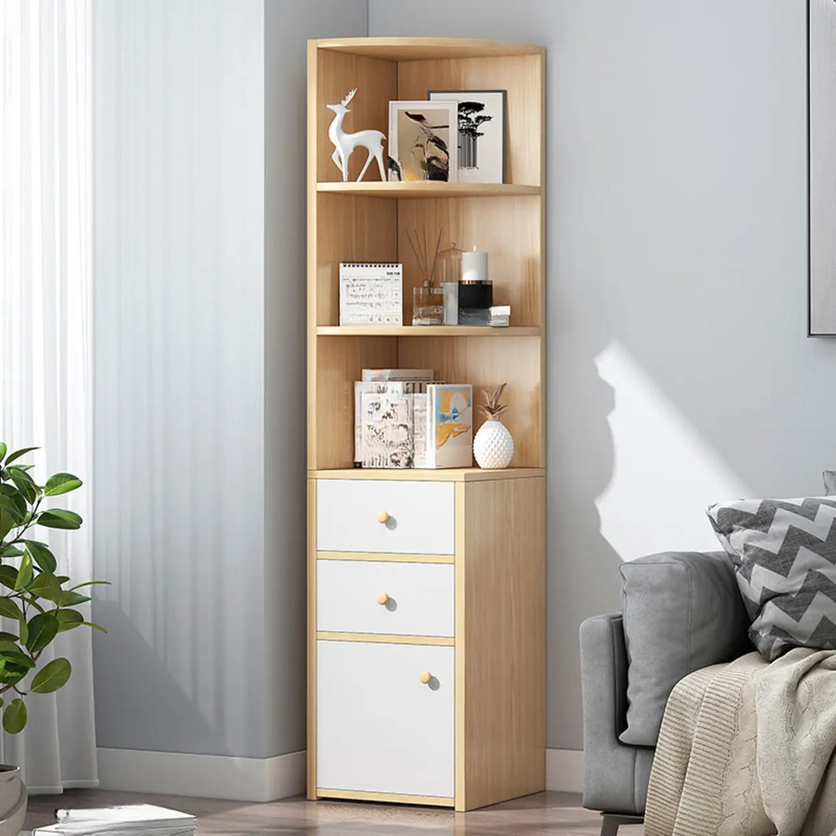 Fashion Closed Back Corner Wooden Display Bookcases Image - 1