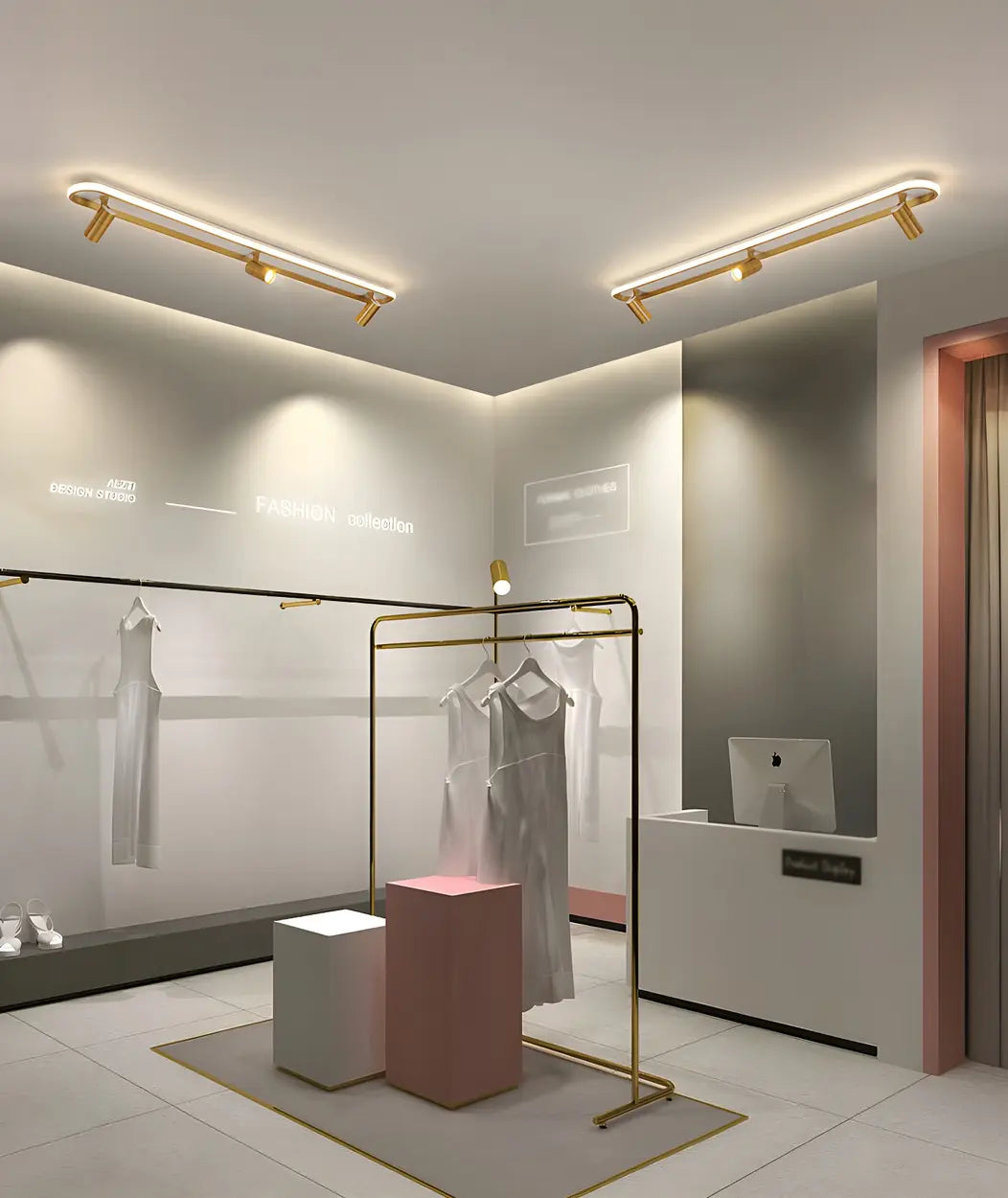 Fashion Gold LED Metal Flush Mount Fixed Track Light Image - 15