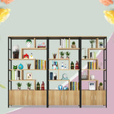 Fashion Metal Frame Open Wood Shelf Display Bookshelf Image - 10