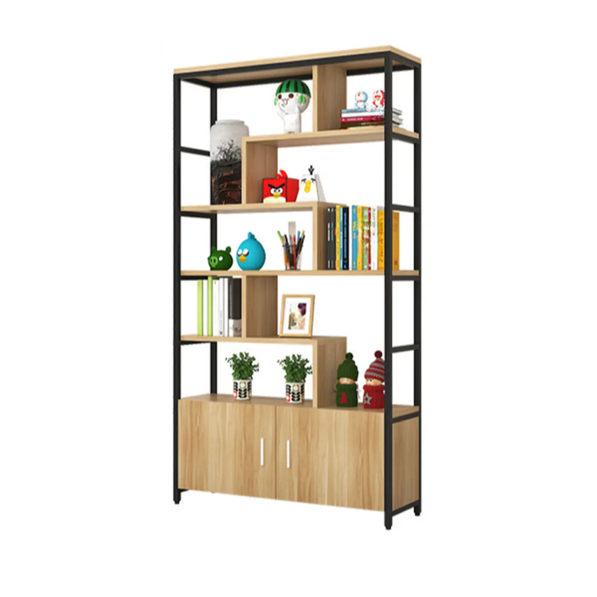 Fashion Metal Frame Open Wood Shelf Display Bookshelf Image - 11