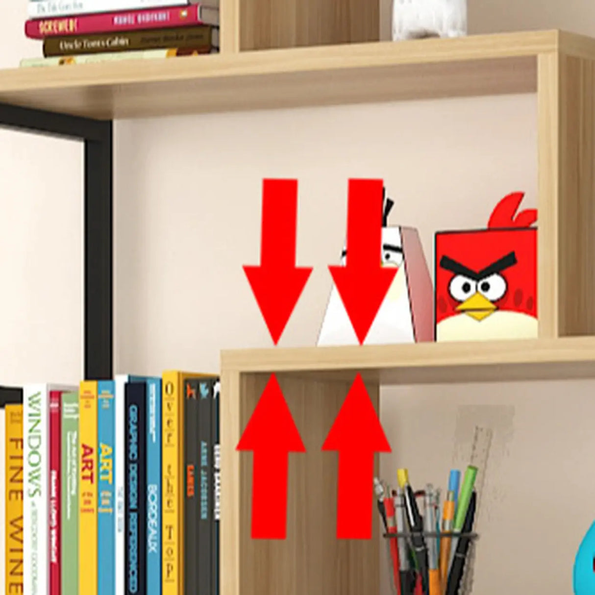 Fashion Metal Frame Open Wood Shelf Display Bookshelf Image - 12