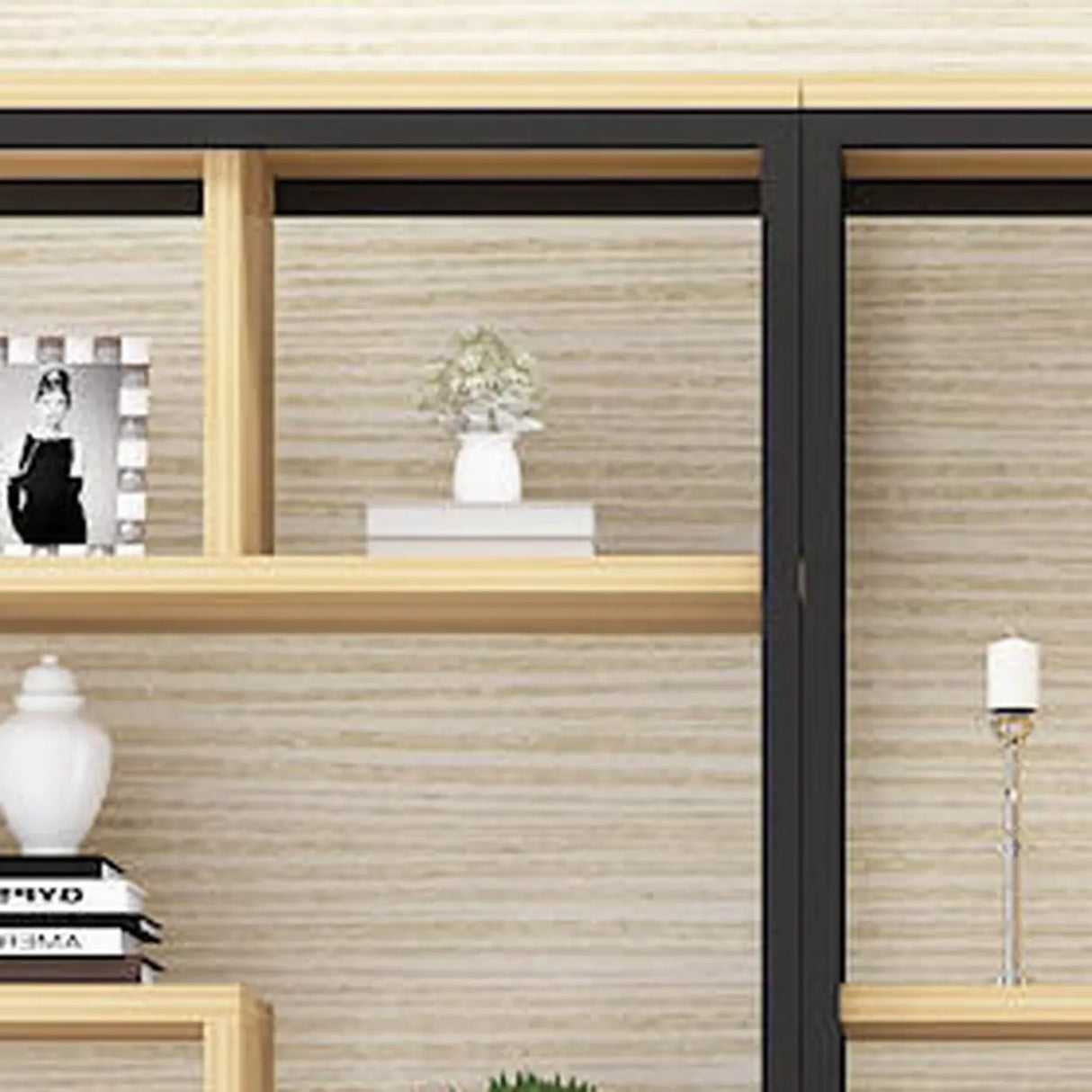 Fashion Metal Frame Open Wood Shelf Display Bookshelf Image - 13