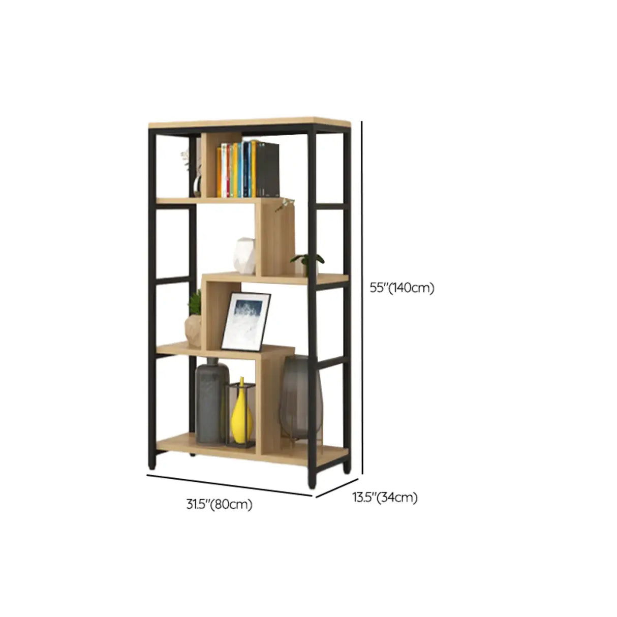 Fashion Metal Frame Open Wood Shelf Display Bookshelf 