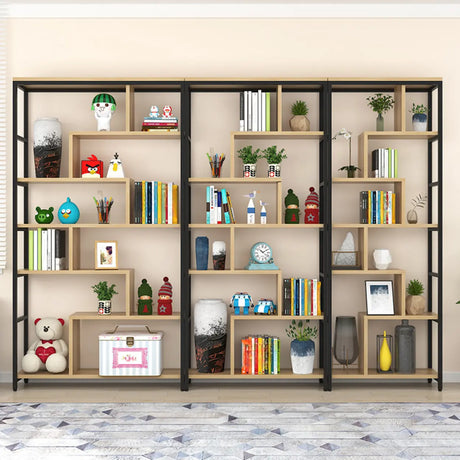 Fashion Metal Frame Open Wood Shelf Display Bookshelf Image - 2