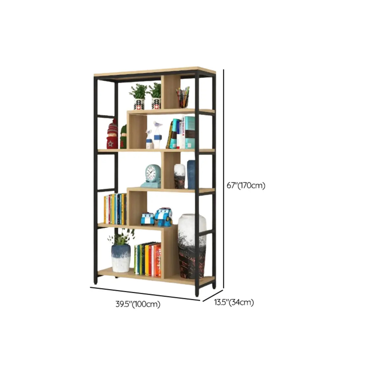 Fashion Metal Frame Open Wood Shelf Display Bookshelf Image - 23