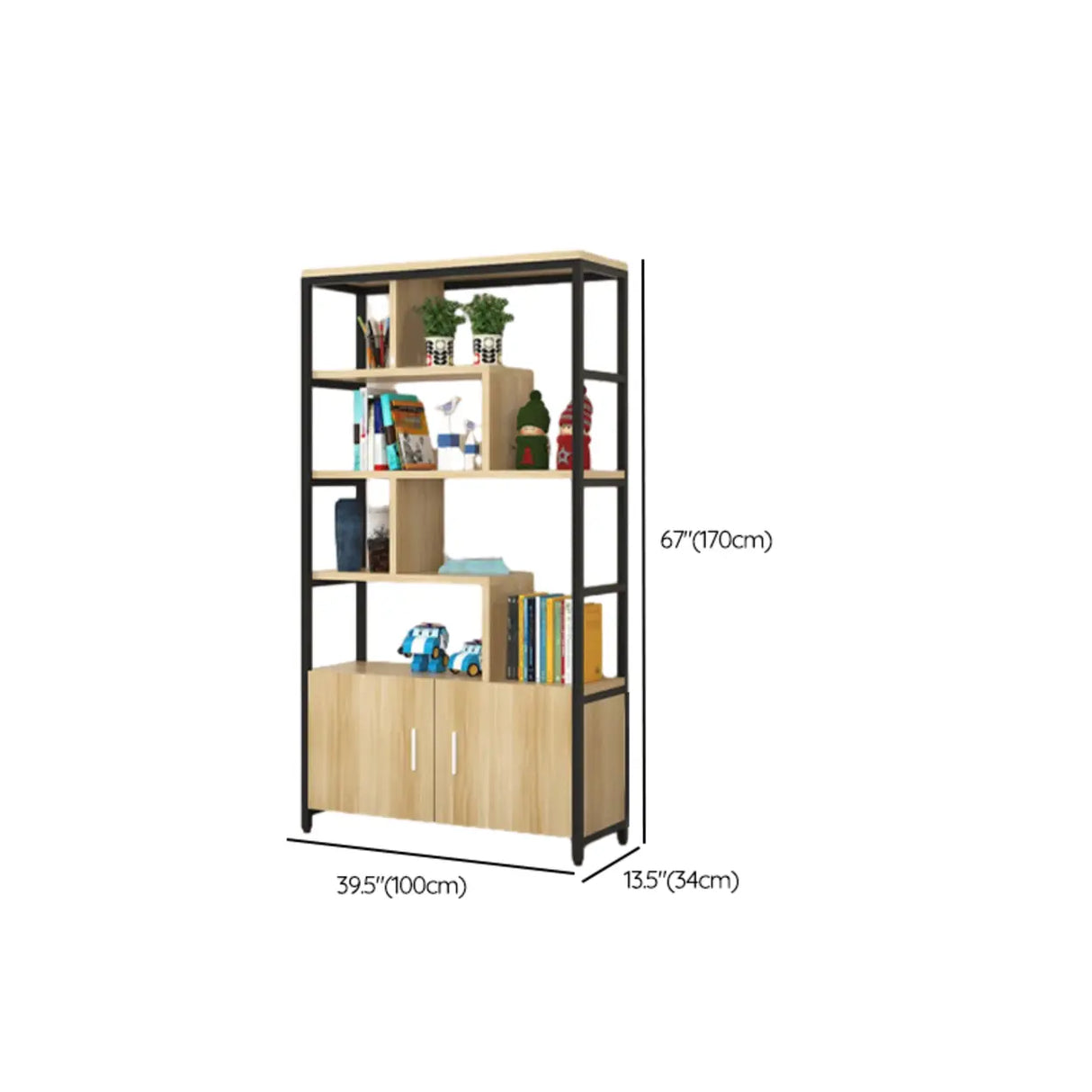 Fashion Metal Frame Open Wood Shelf Display Bookshelf Image - 24