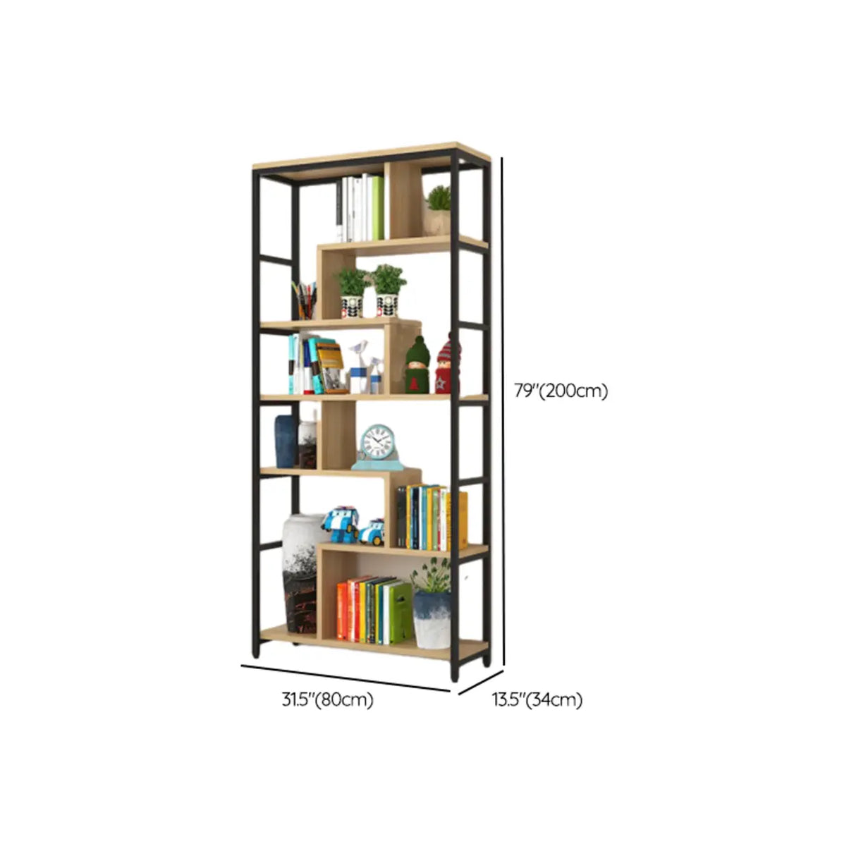Fashion Metal Frame Open Wood Shelf Display Bookshelf Image - 27