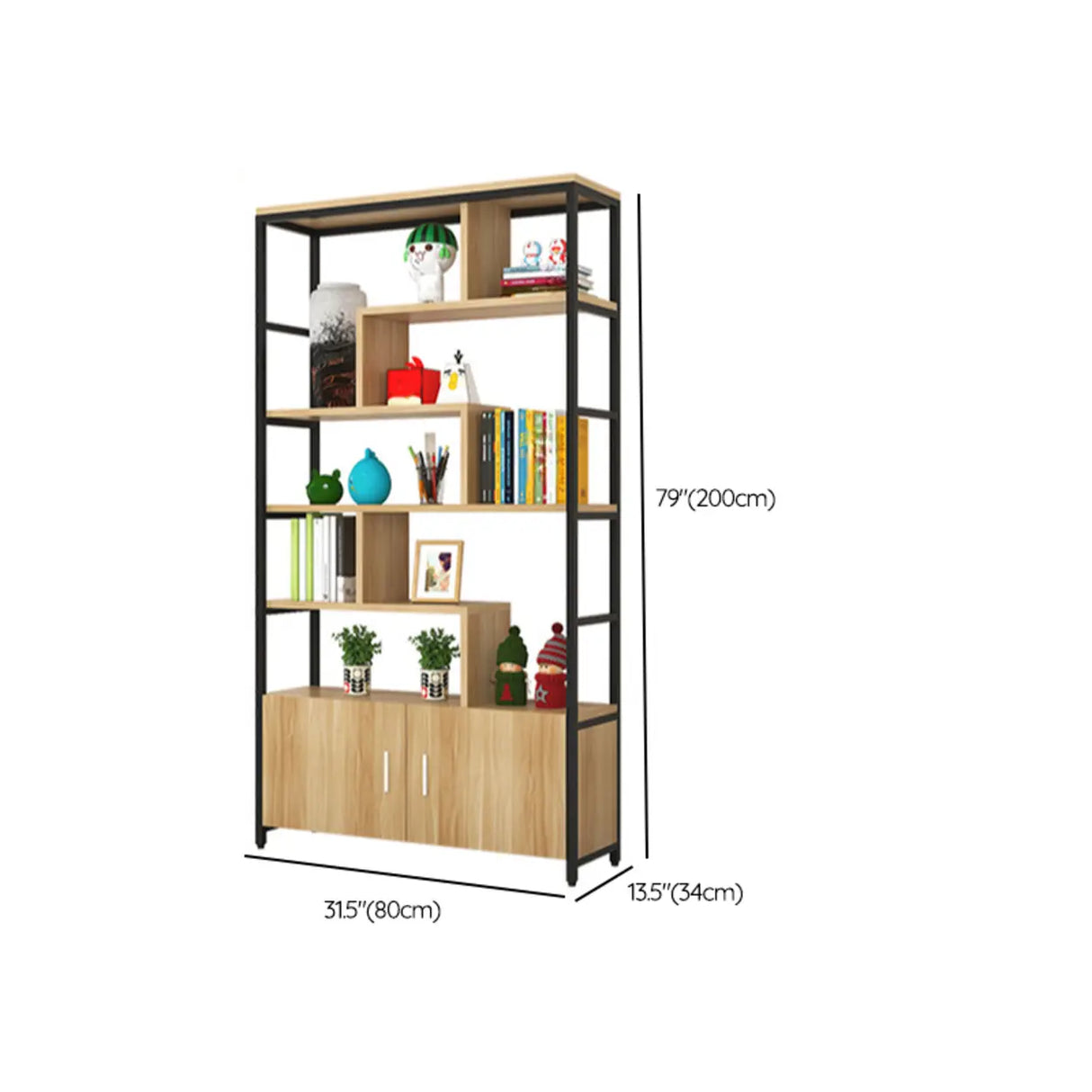 Fashion Metal Frame Open Wood Shelf Display Bookshelf Image - 28