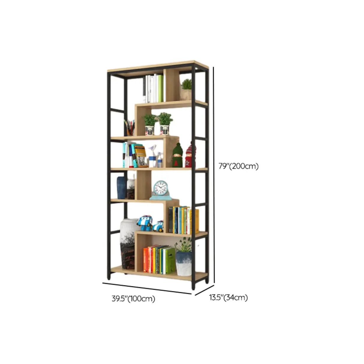 Fashion Metal Frame Open Wood Shelf Display Bookshelf Image - 29