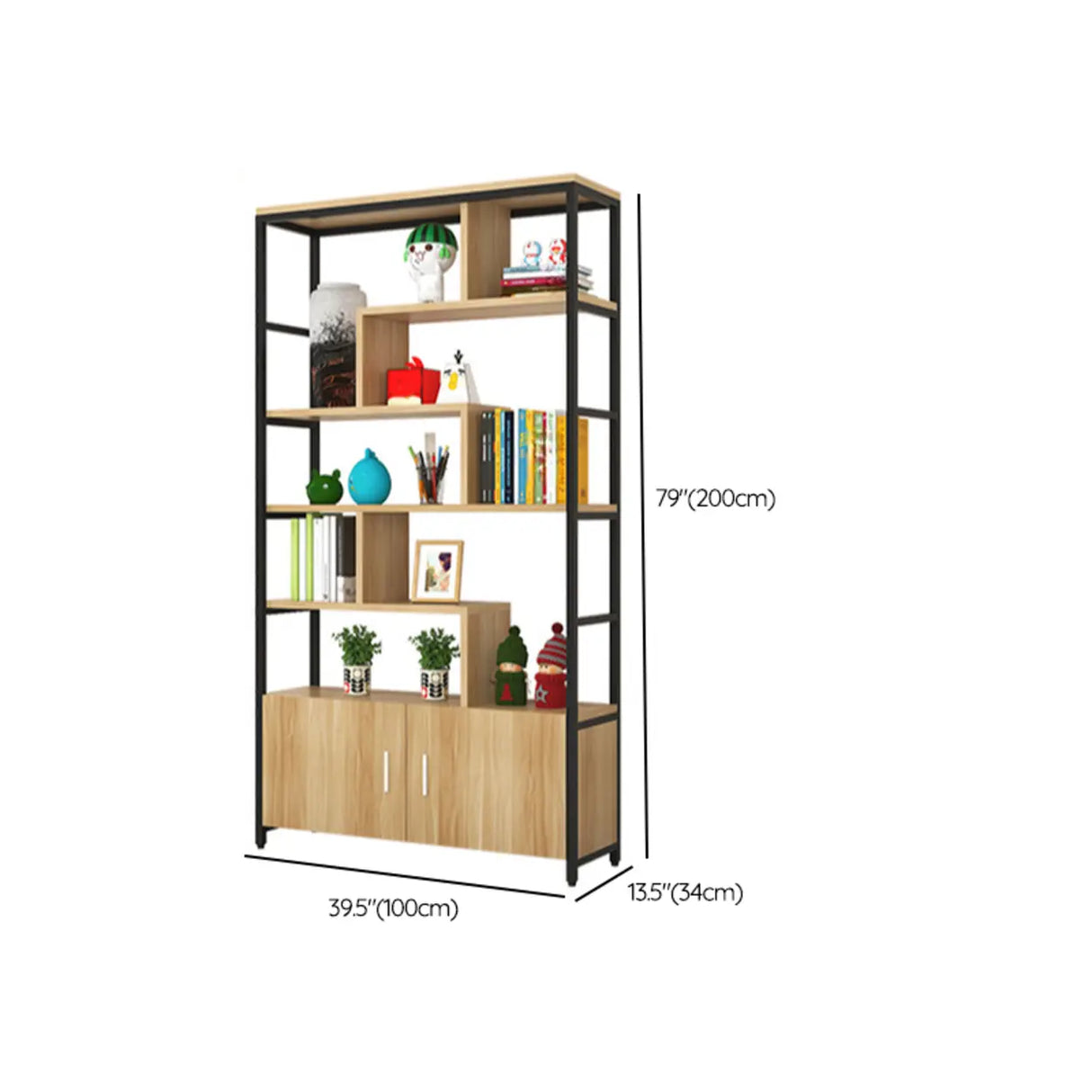 Fashion Metal Frame Open Wood Shelf Display Bookshelf Image - 30