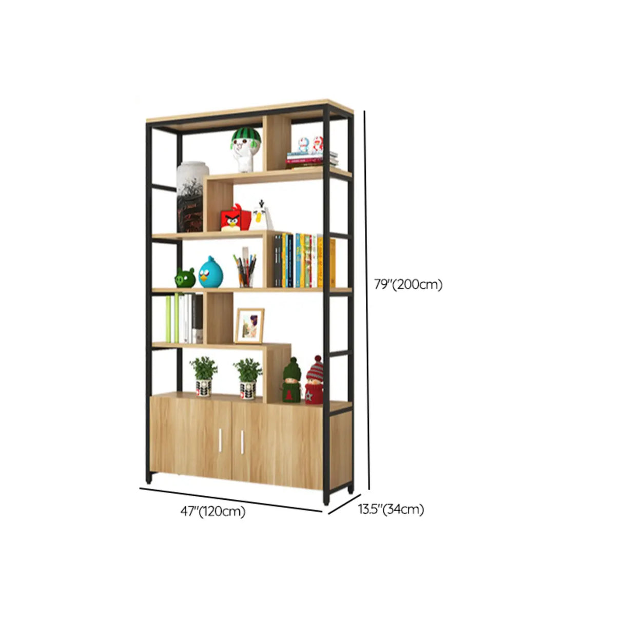 Fashion Metal Frame Open Wood Shelf Display Bookshelf Image - 32