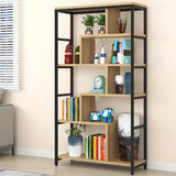 Fashion Metal Frame Open Wood Shelf Display Bookshelf Image - 7