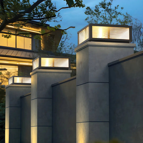 Fashion Rectangular Hollow Metal Outdoor Lamp Black Image - 1
