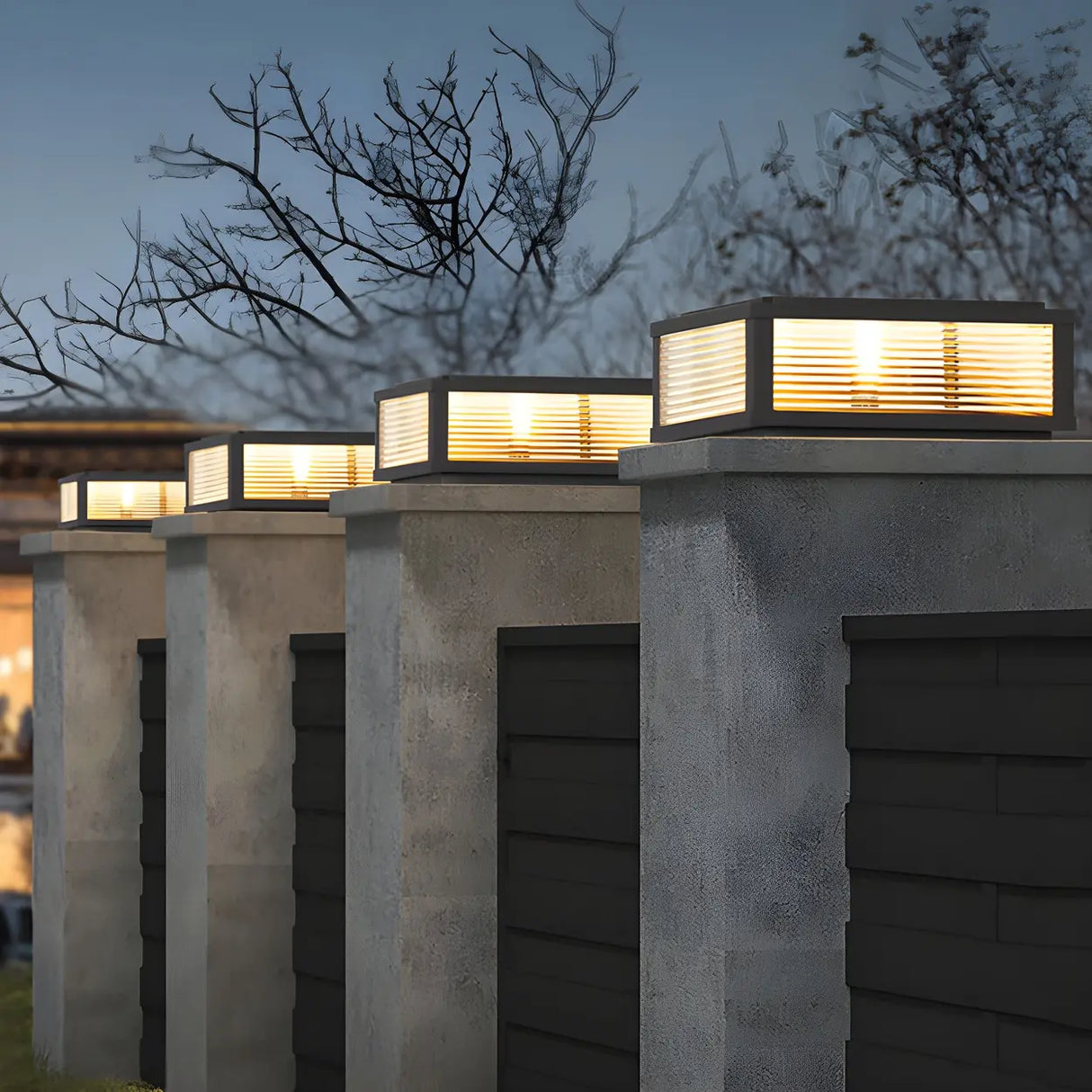 Fashion Rectangular Hollow Metal Outdoor Lamp Black Image - 13