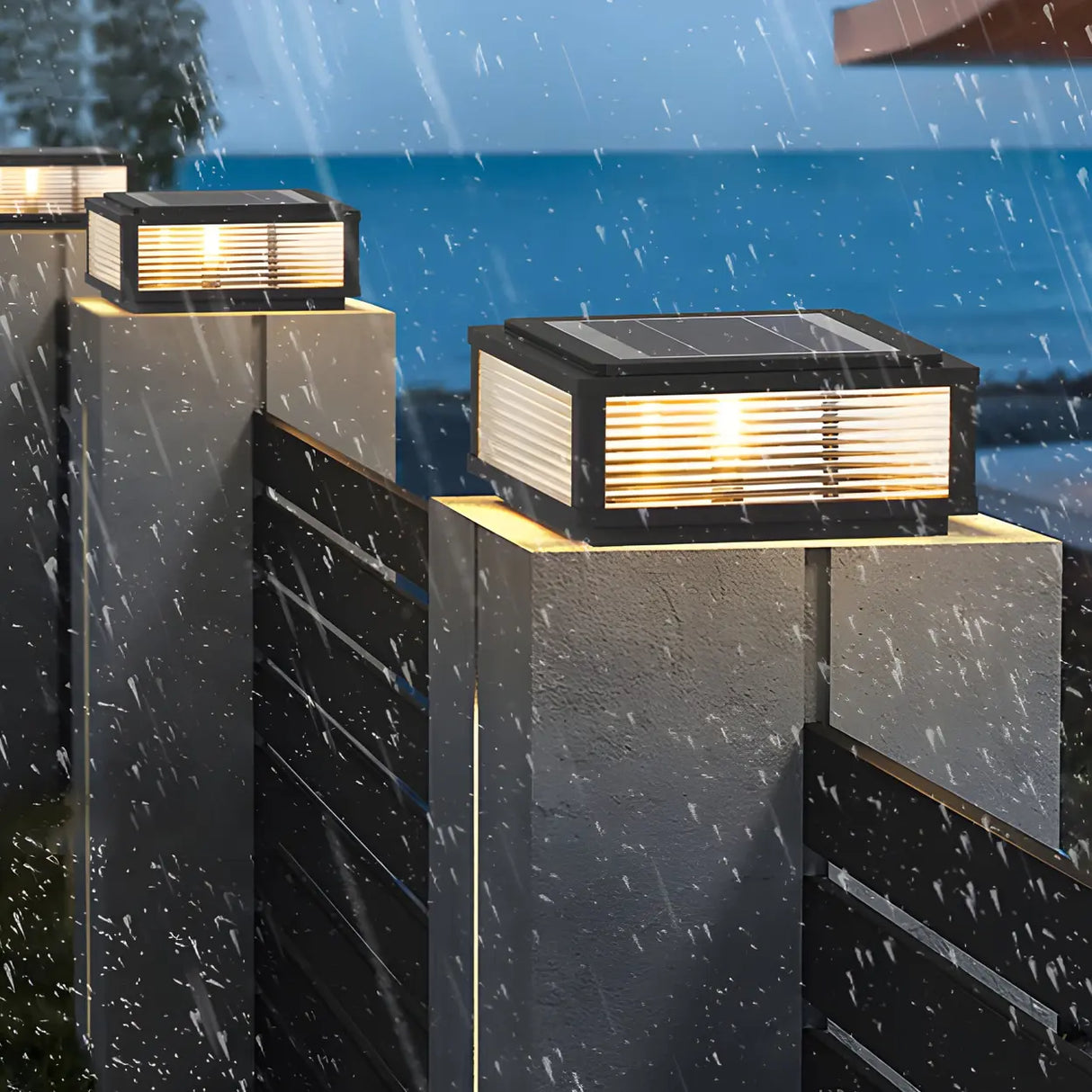 Fashion Rectangular Hollow Metal Outdoor Lamp Black Image - 15