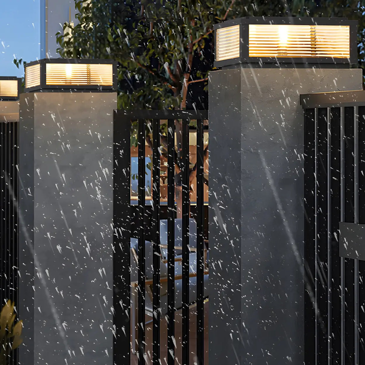 Fashion Rectangular Hollow Metal Outdoor Lamp Black Image - 16