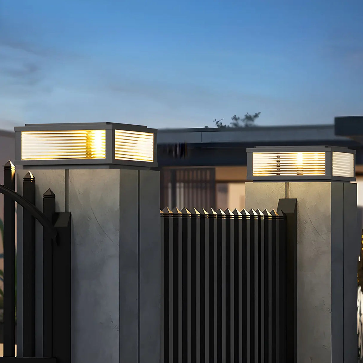 Fashion Rectangular Hollow Metal Outdoor Lamp Black Image - 6