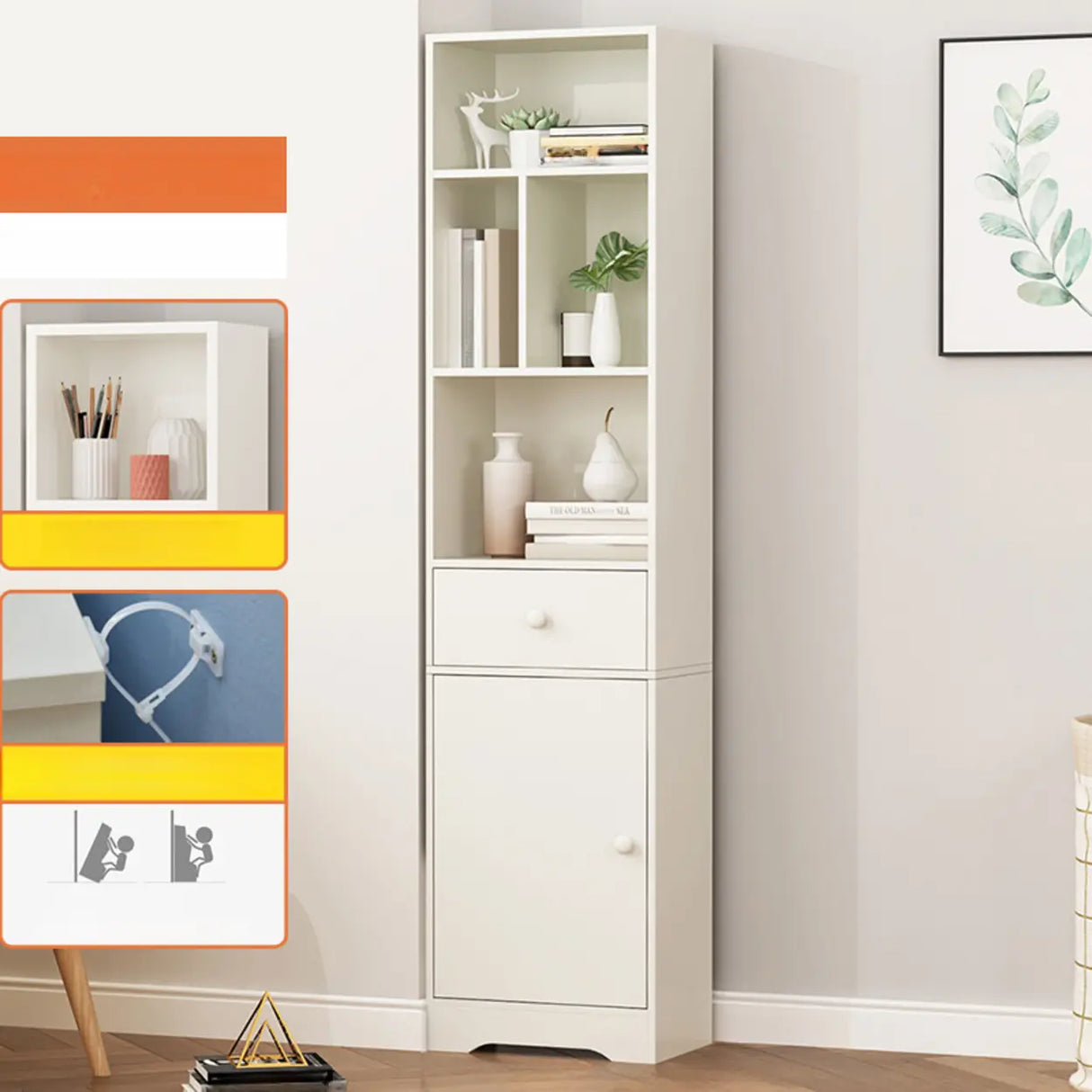 Fashion Rectangular Wood Narrow Storage Bookcase Medium Image - 11