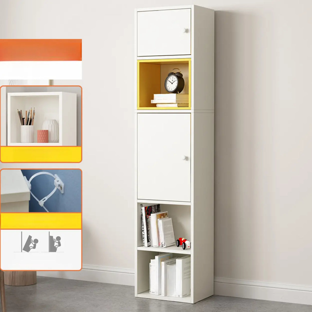 Fashion Rectangular Wood Narrow Storage Bookcase Medium Image - 12