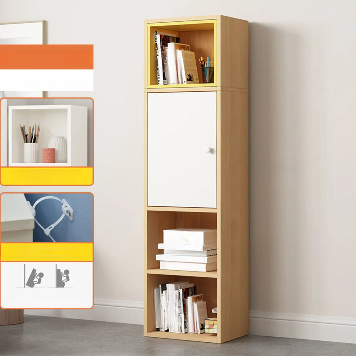 Fashion Rectangular Wood Narrow Storage Bookcase Medium Image - 13