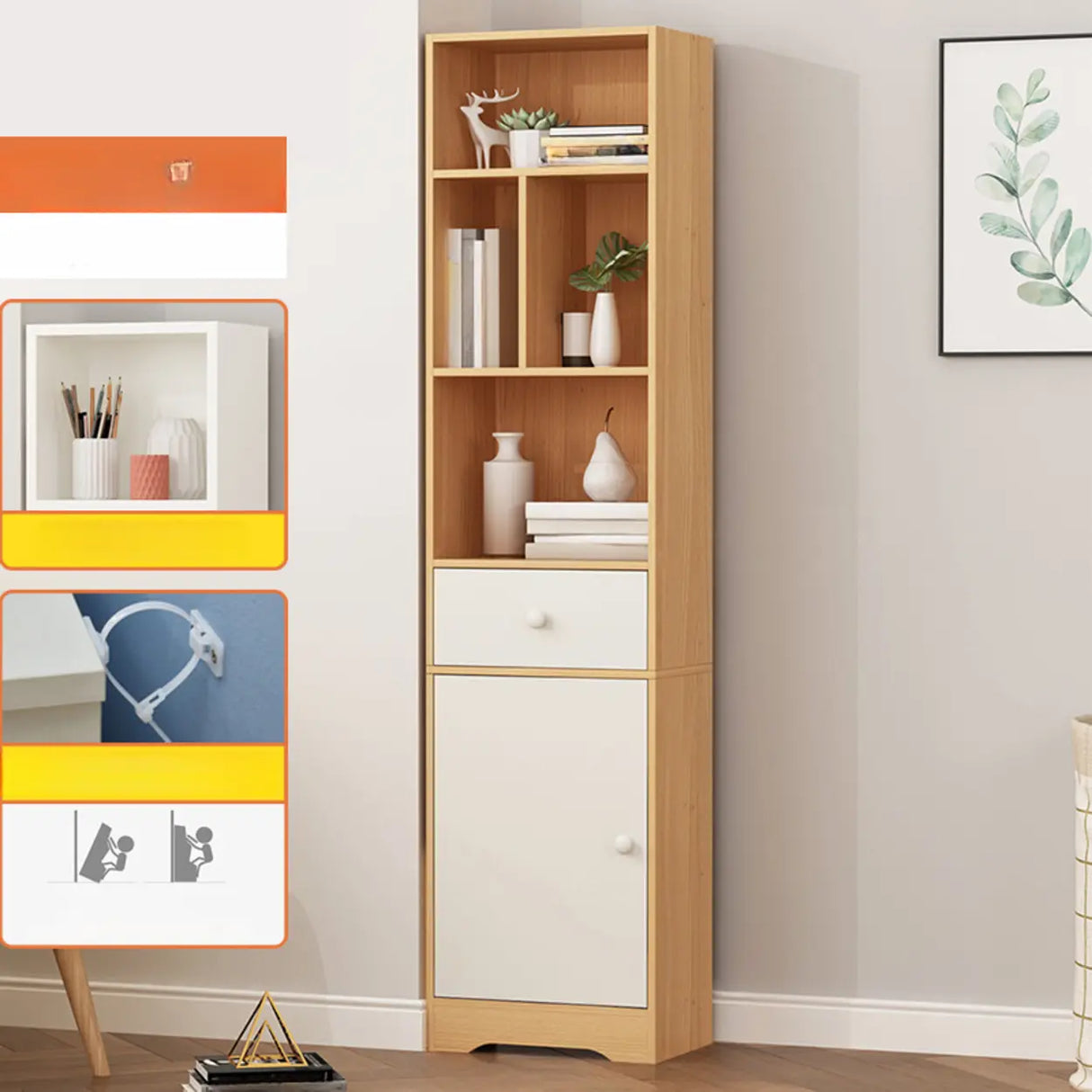Fashion Rectangular Wood Narrow Storage Bookcase Medium Image - 16