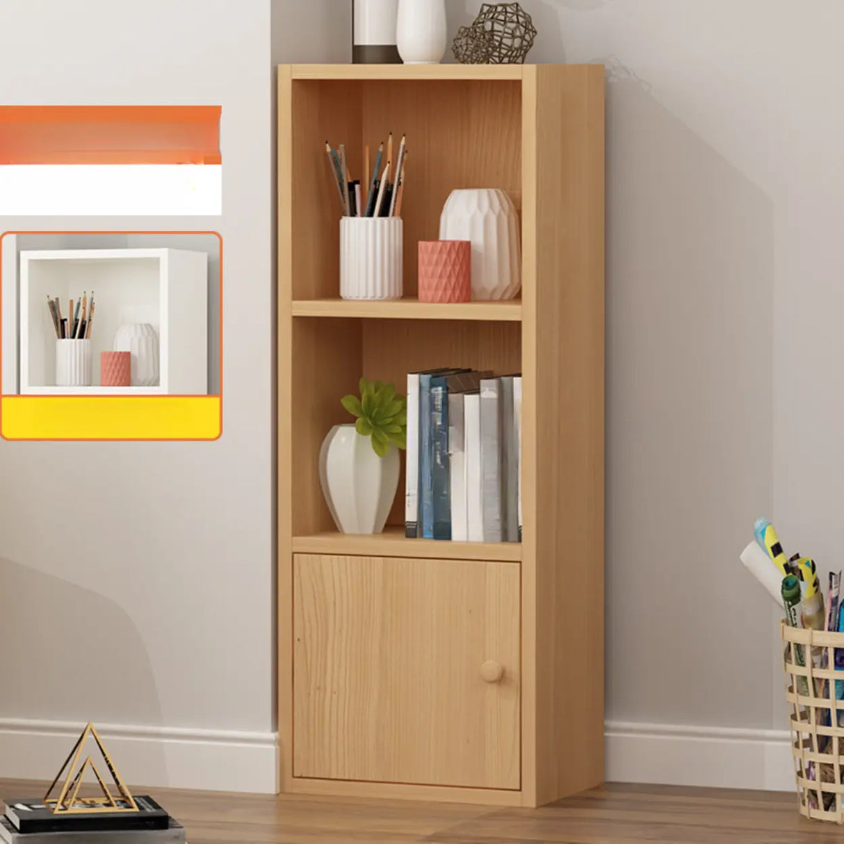 Fashion Rectangular Wood Narrow Storage Bookcase Medium Image - 20