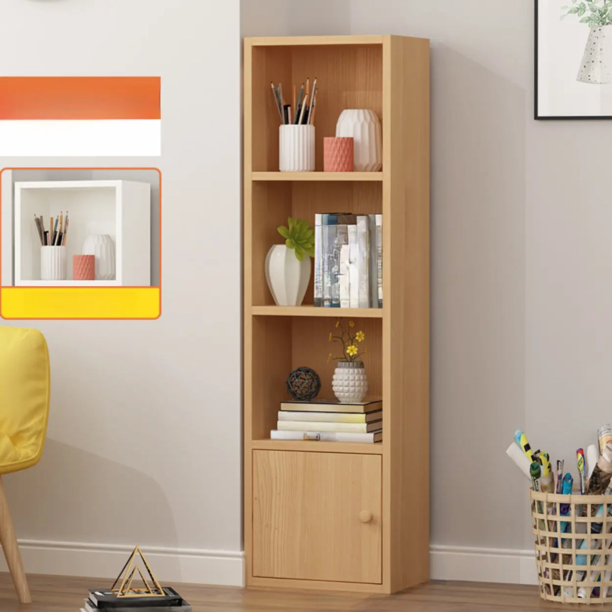 Fashion Rectangular Wood Narrow Storage Bookcase Medium Image - 21
