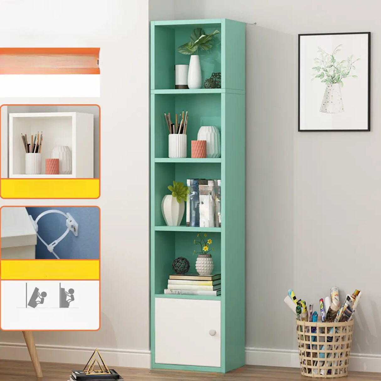 Fashion Rectangular Wood Narrow Storage Bookcase Medium Image - 24