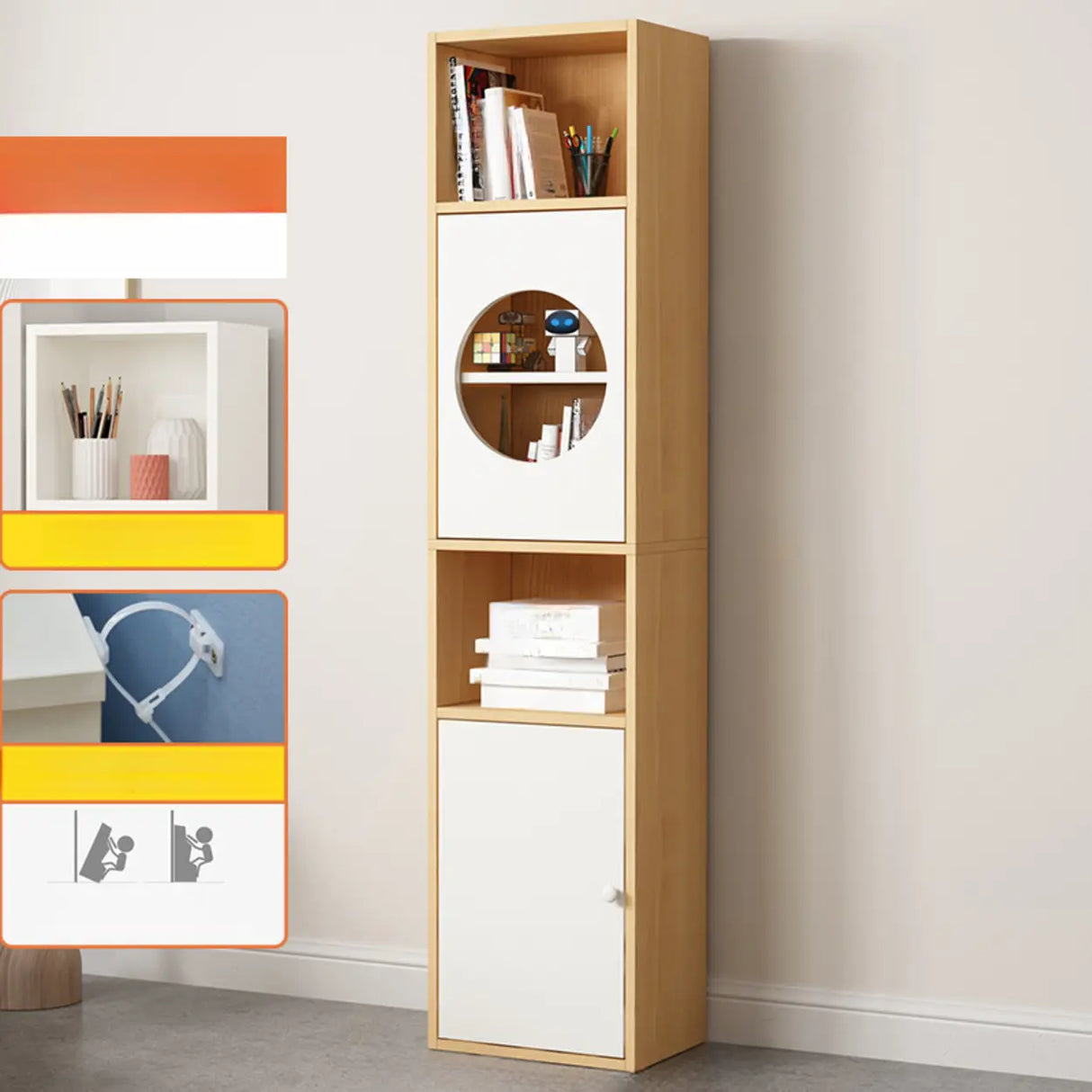 Fashion Rectangular Wood Narrow Storage Bookcase Medium Image - 25