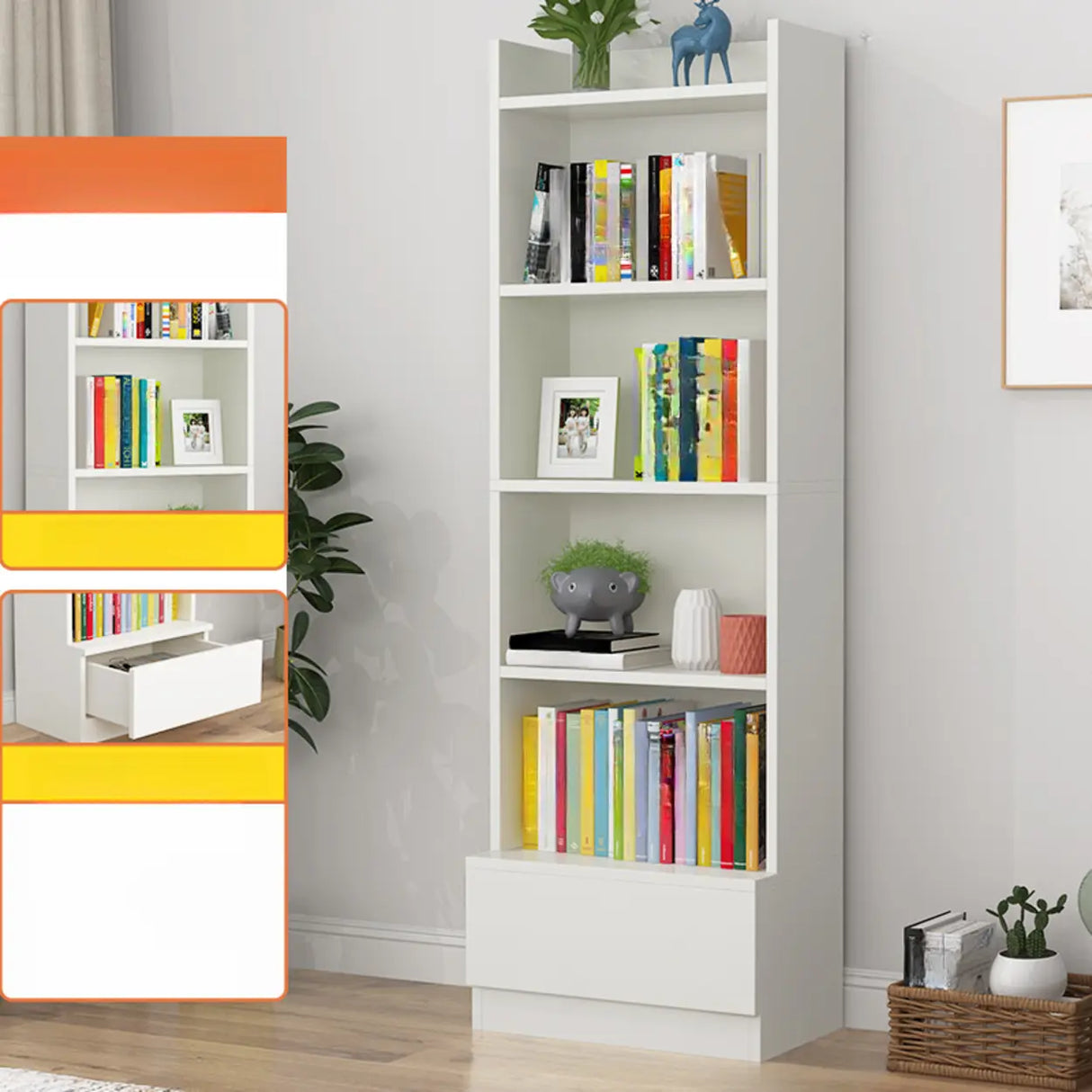 Fashion Rectangular Wood Narrow Storage Bookcase Medium Image - 26