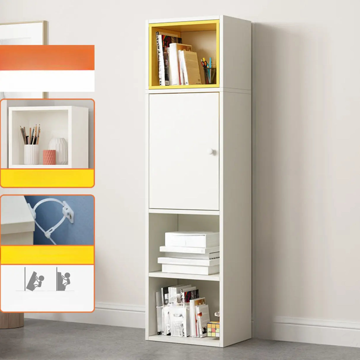 Fashion Rectangular Wood Narrow Storage Bookcase Medium Image - 28