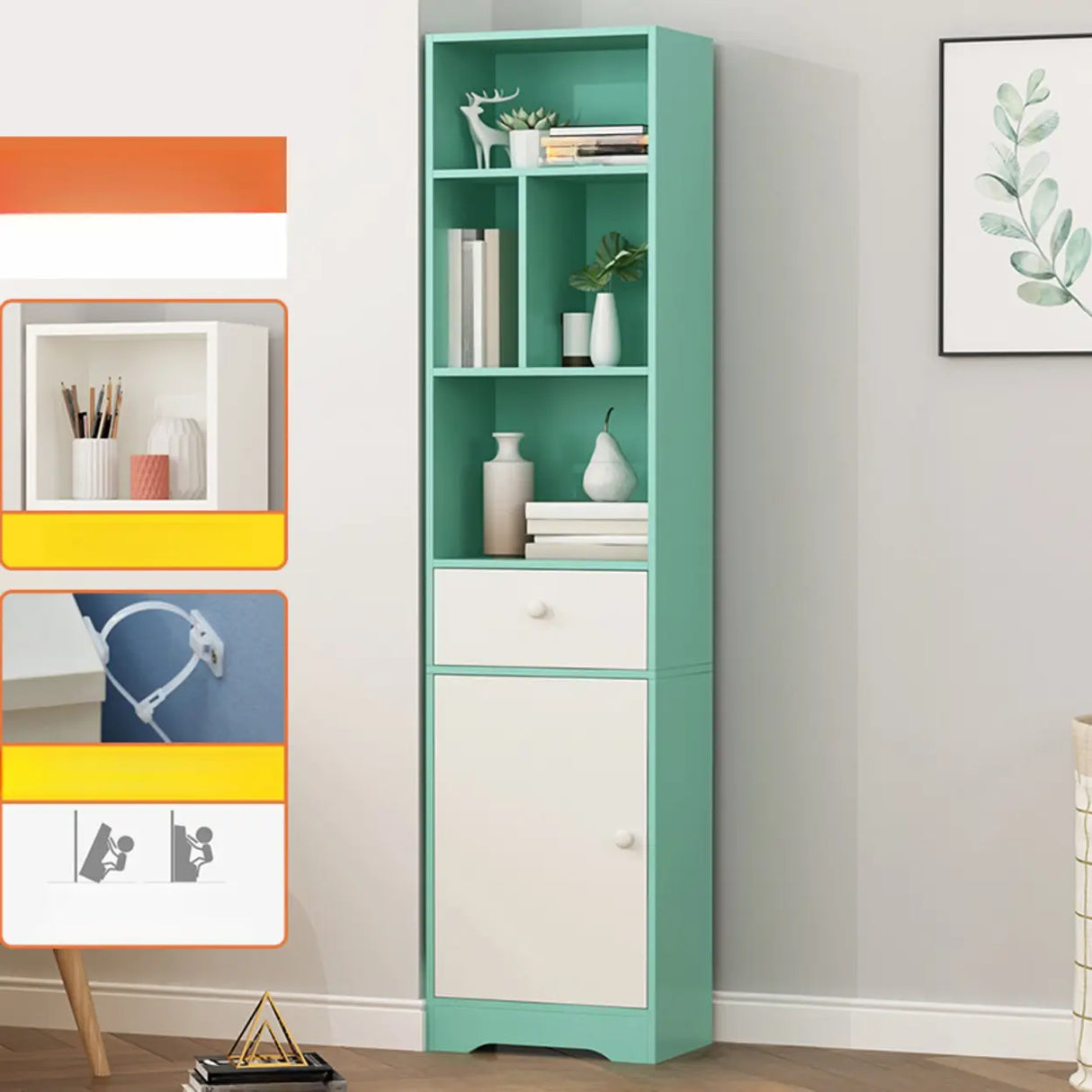 Fashion Rectangular Wood Narrow Storage Bookcase Medium Image - 29