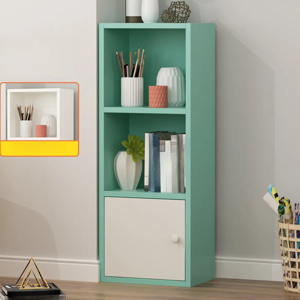 Fashion Rectangular Wood Narrow Storage Bookcase Medium Image - 3
