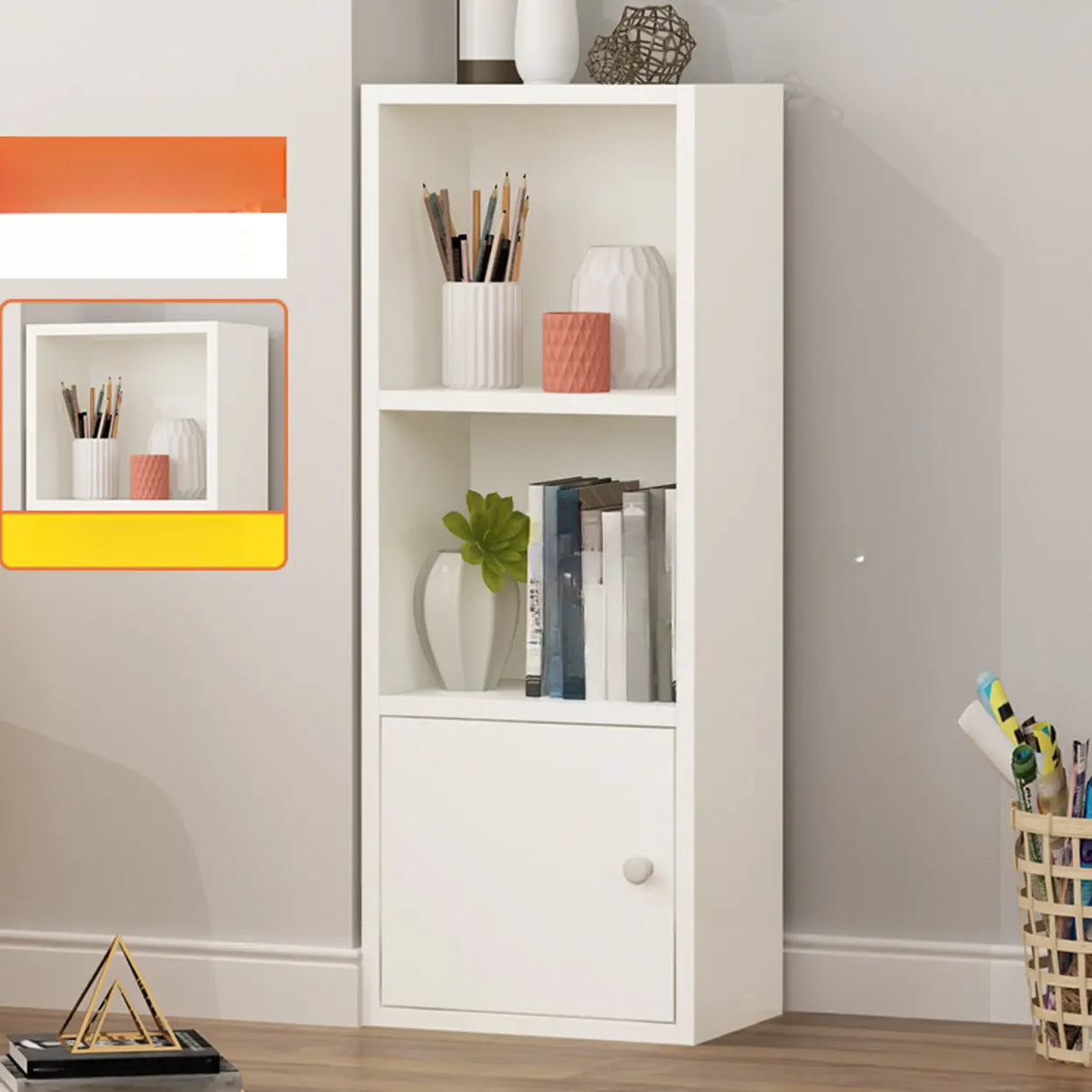 Fashion Rectangular Wood Narrow Storage Bookcase Medium Image - 30