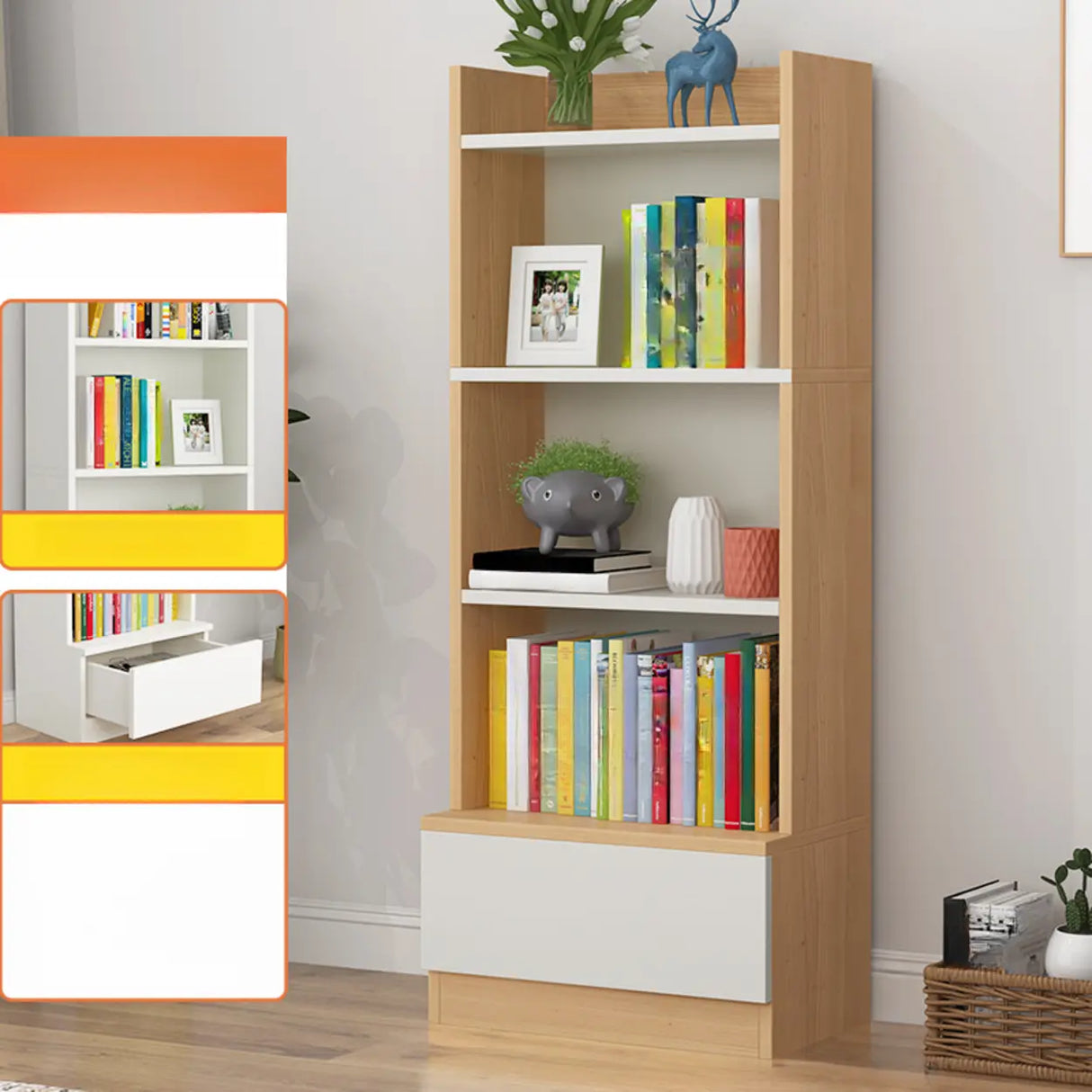 Fashion Rectangular Wood Narrow Storage Bookcase Medium Image - 32