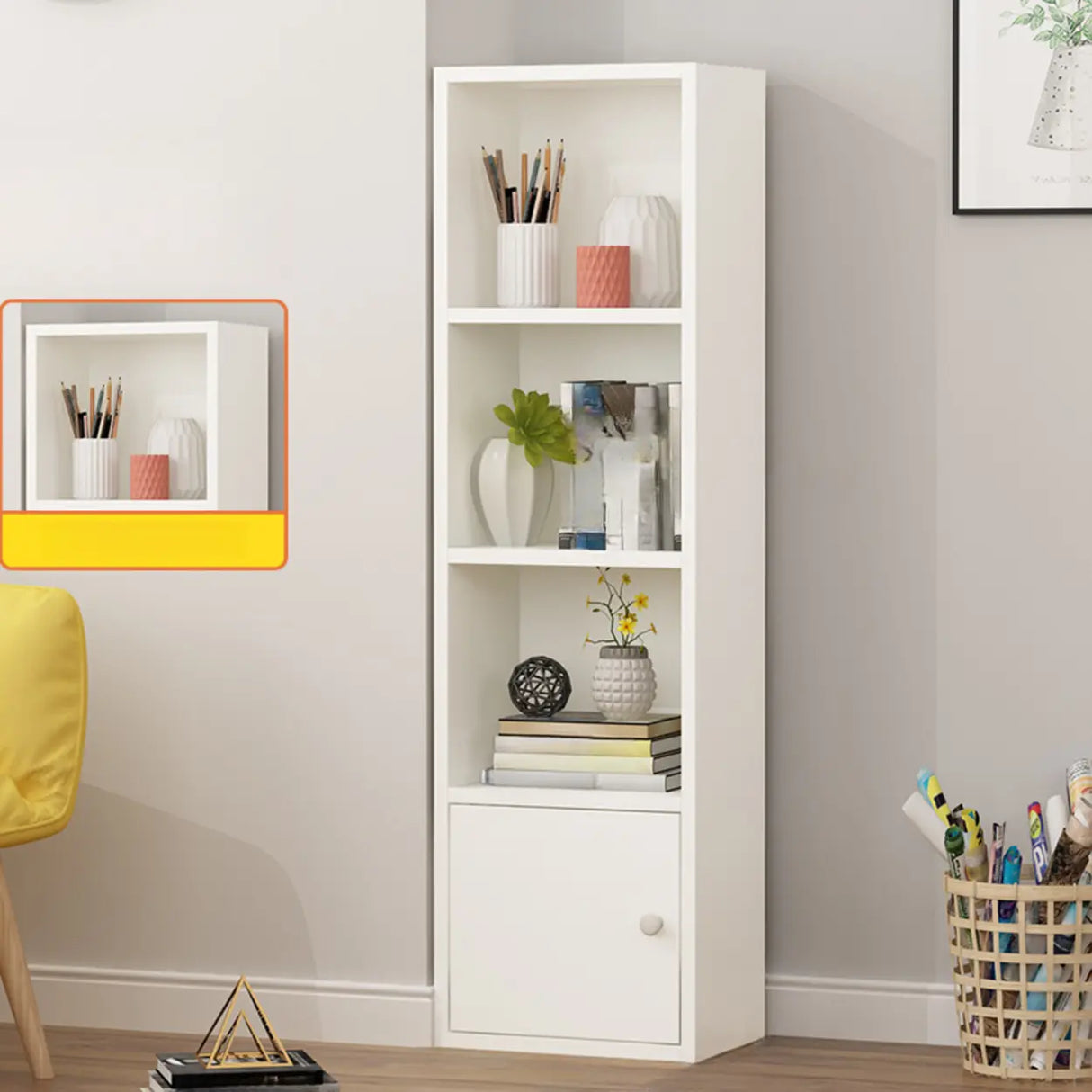 Fashion Rectangular Wood Narrow Storage Bookcase Medium Image - 4