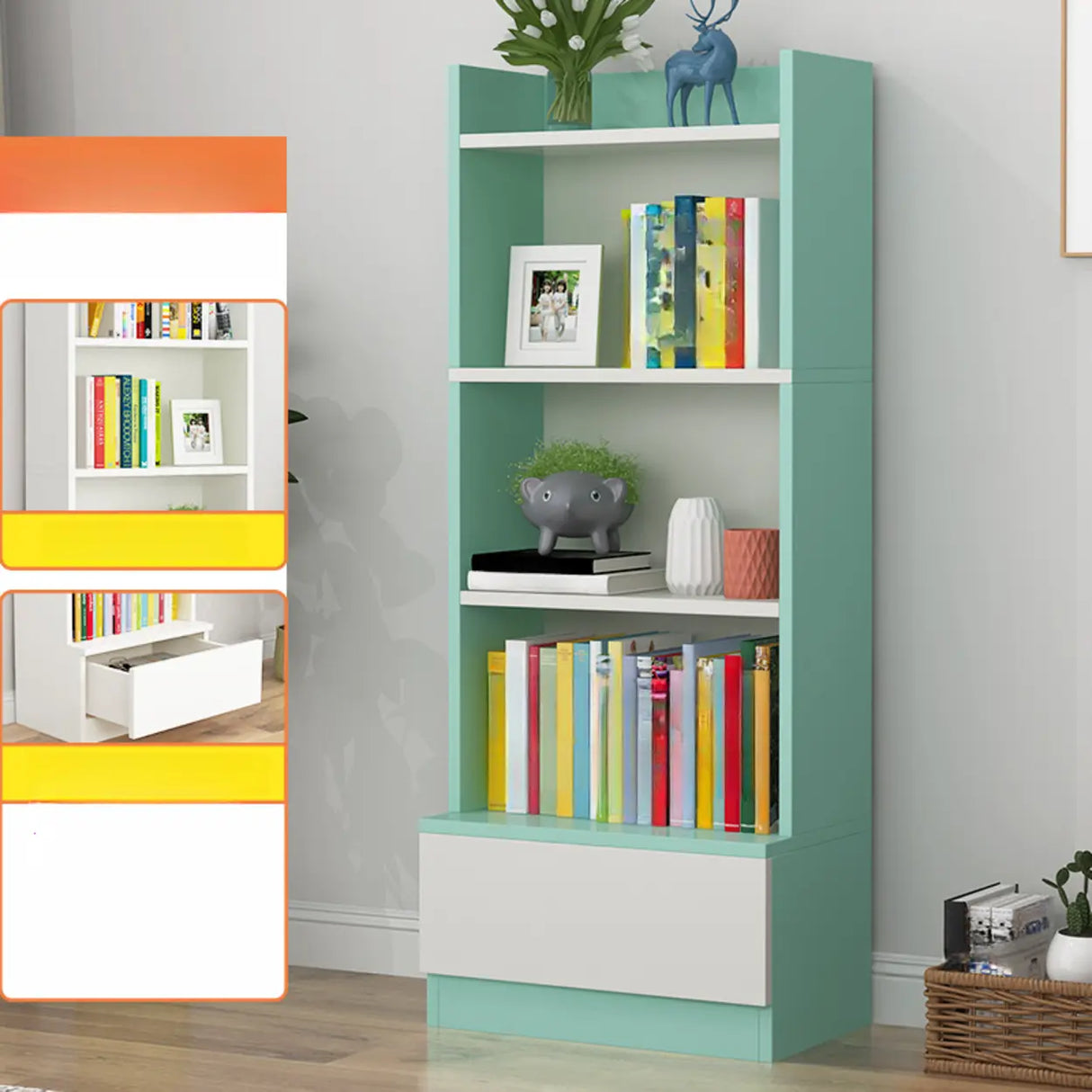 Fashion Rectangular Wood Narrow Storage Bookcase Medium Image - 5