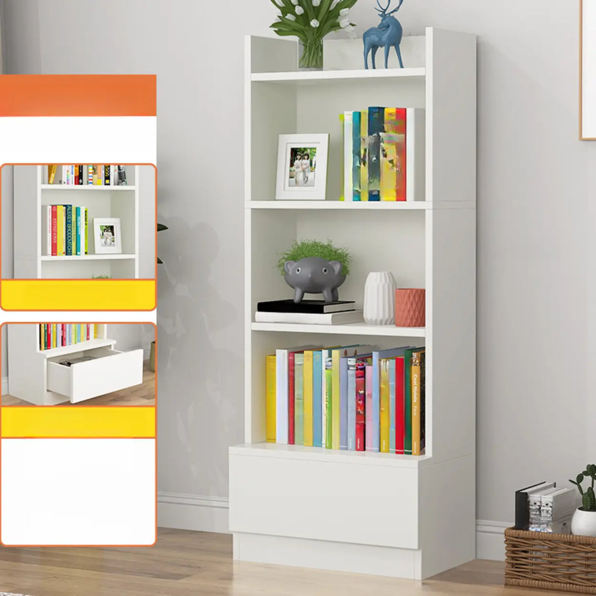 Fashion Rectangular Wood Narrow Storage Bookcase Medium Image - 8
