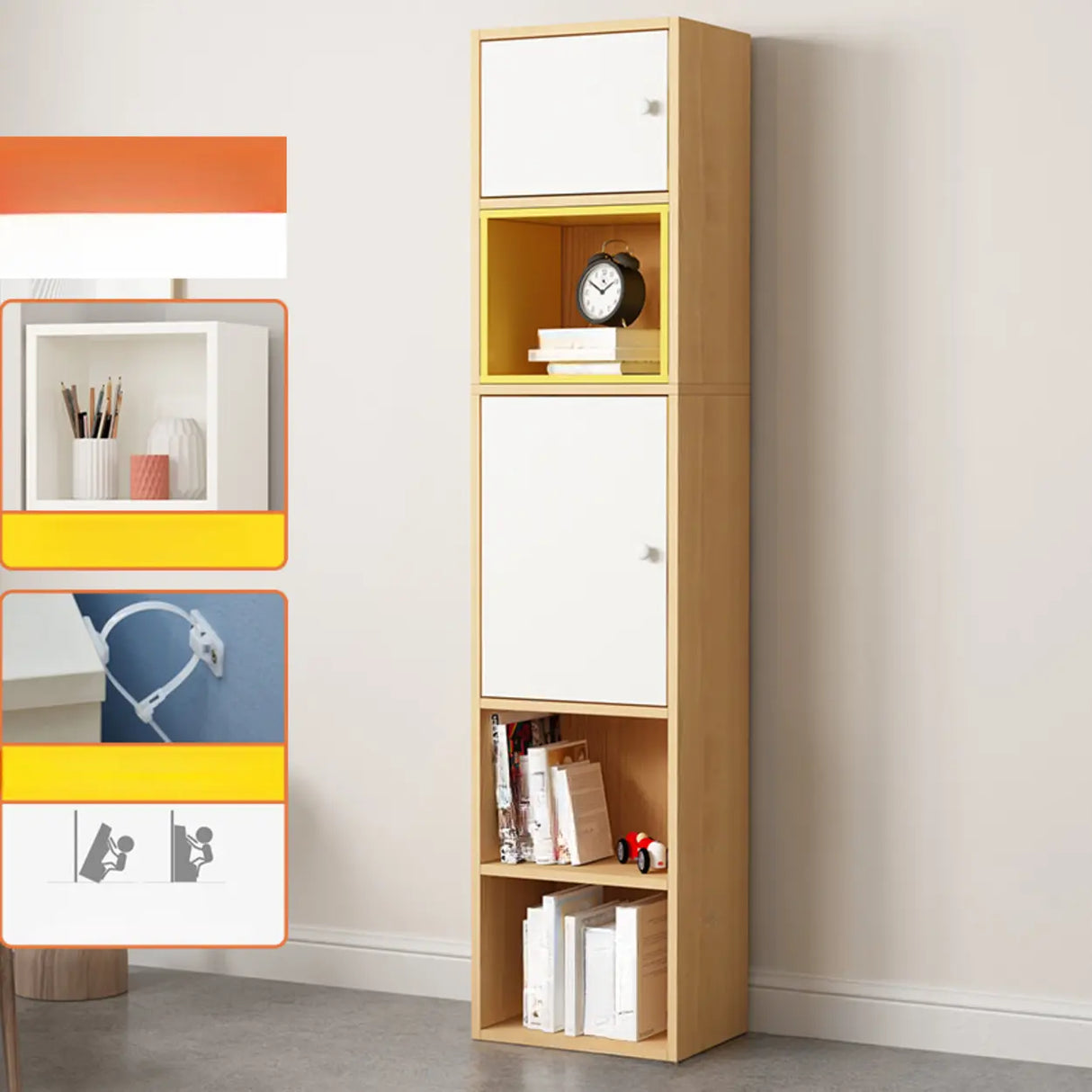 Fashion Rectangular Wood Narrow Storage Bookcase Medium Image - 9