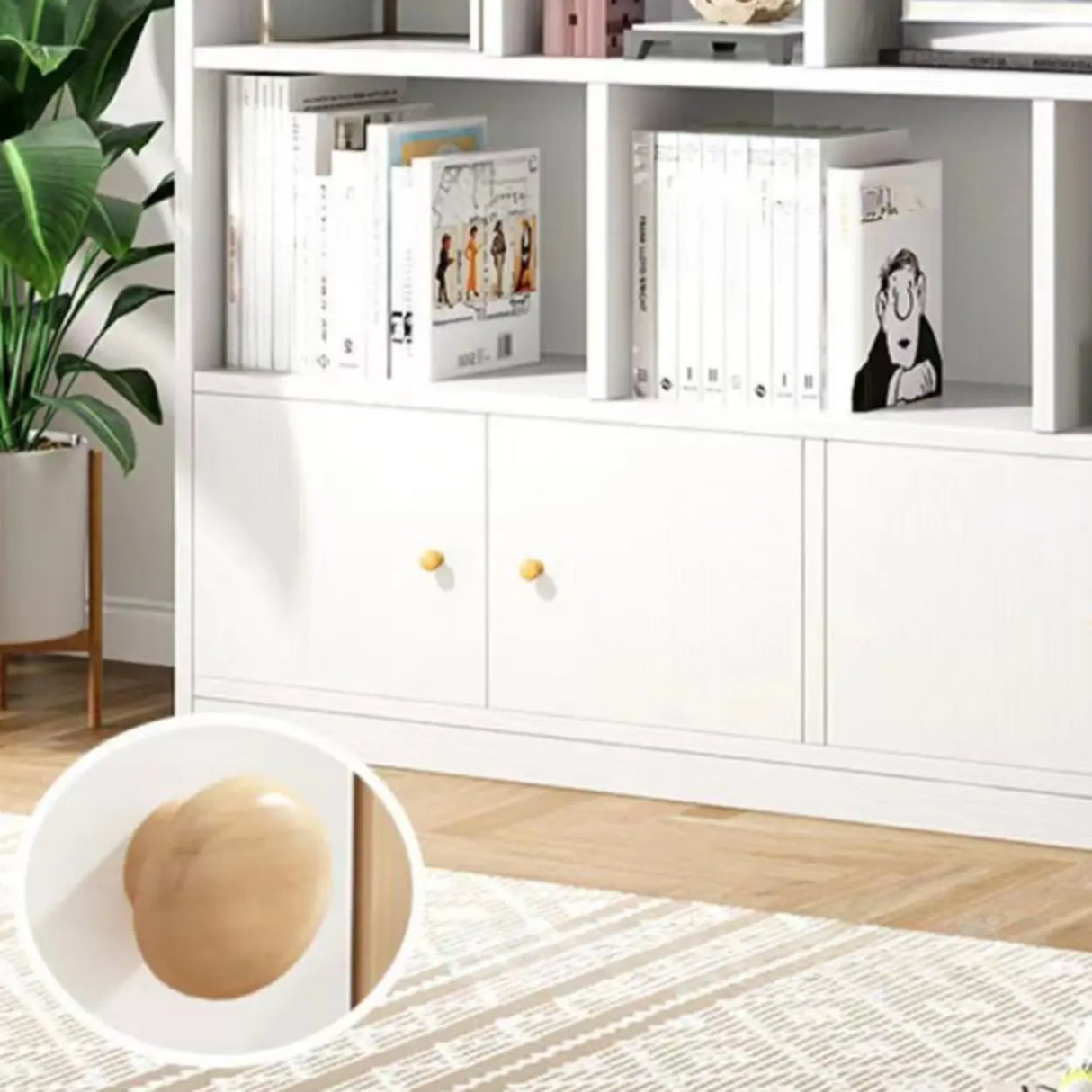 Fashion Solid Wood White Organizer Cabinets Bookcase Image - 3