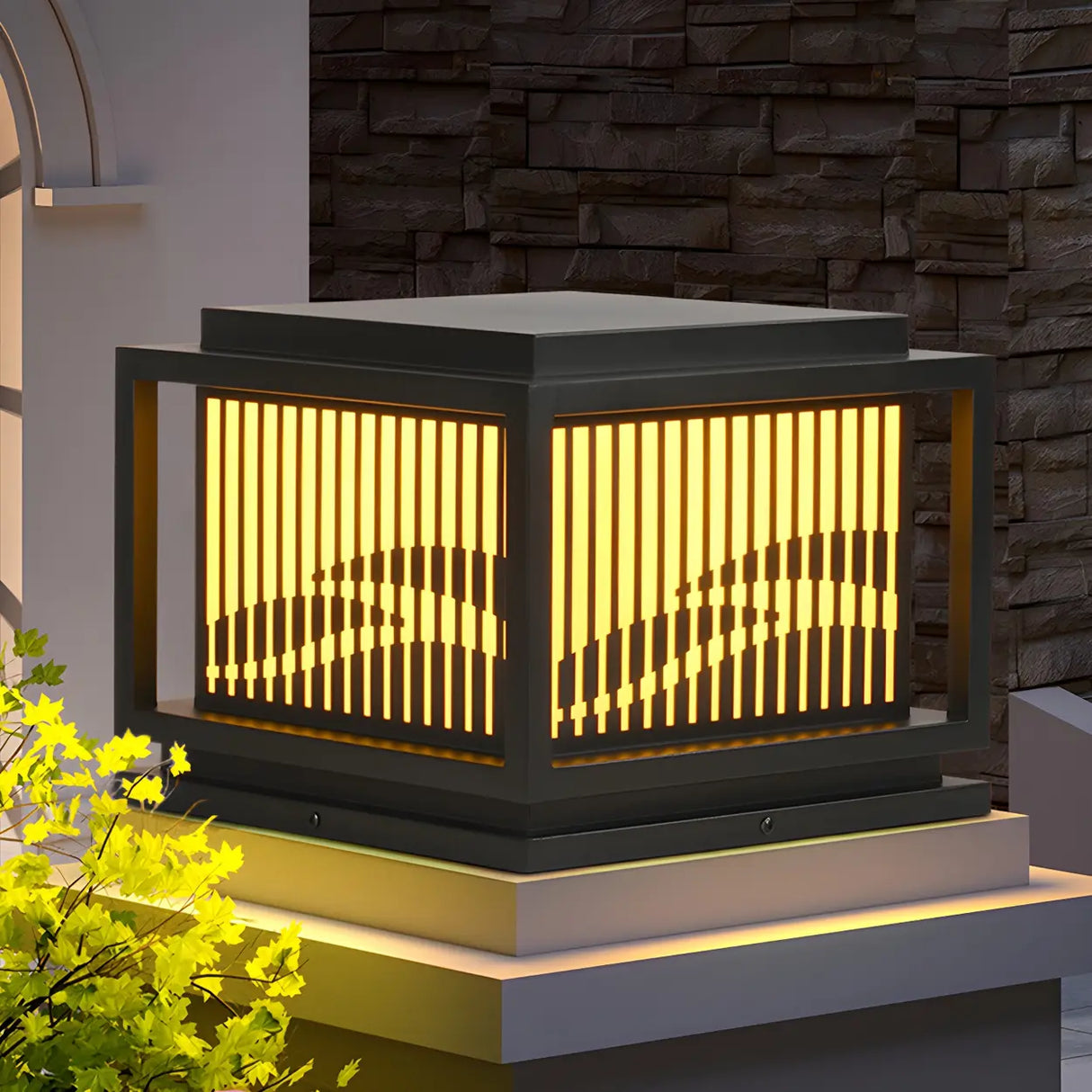 Fashion Square Metal Stripe Decor Outdoor Lamp Black Image - 1