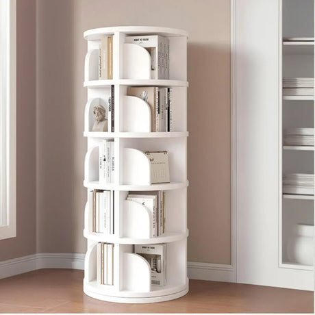 Fashion Swivel Round White Revolver Organizer Bookshelf Image - 1