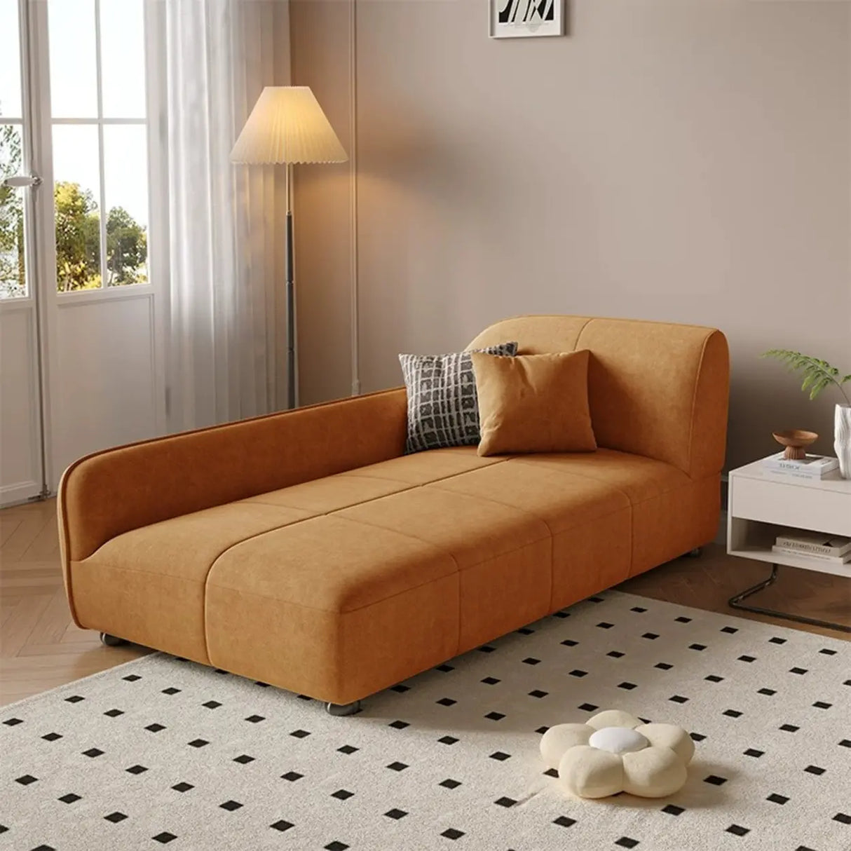 Fashionable Beige Premium Velvet Right-Arm Chaise Image - 2
